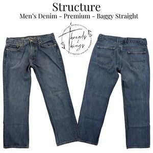 Structure Premium Jeans Mens 36 Blue Straight Leg Cotton Denim 90's y2k classic